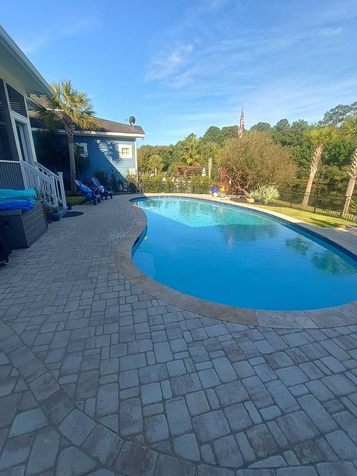 Paver Patio Pool Extension and Brick Staircase in Mount Pleasant, SC